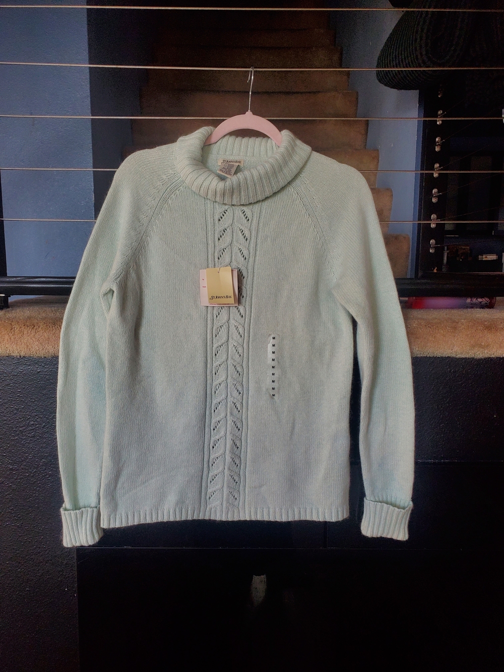 St. John's Bay Mint Green Cowl Neck Cable-Front Sweater